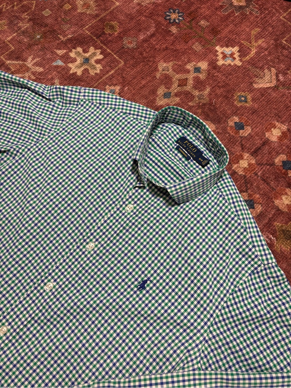 Polo Ralph Lauren Performance Stretch Plaid Button Down Shirt Size Medium Blue
